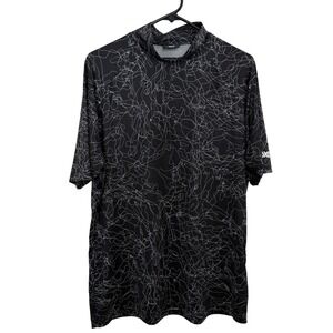 PXG Shirt Mens Medium Black White Topo Skull Print Short Sleeve Golf Mock Neck *